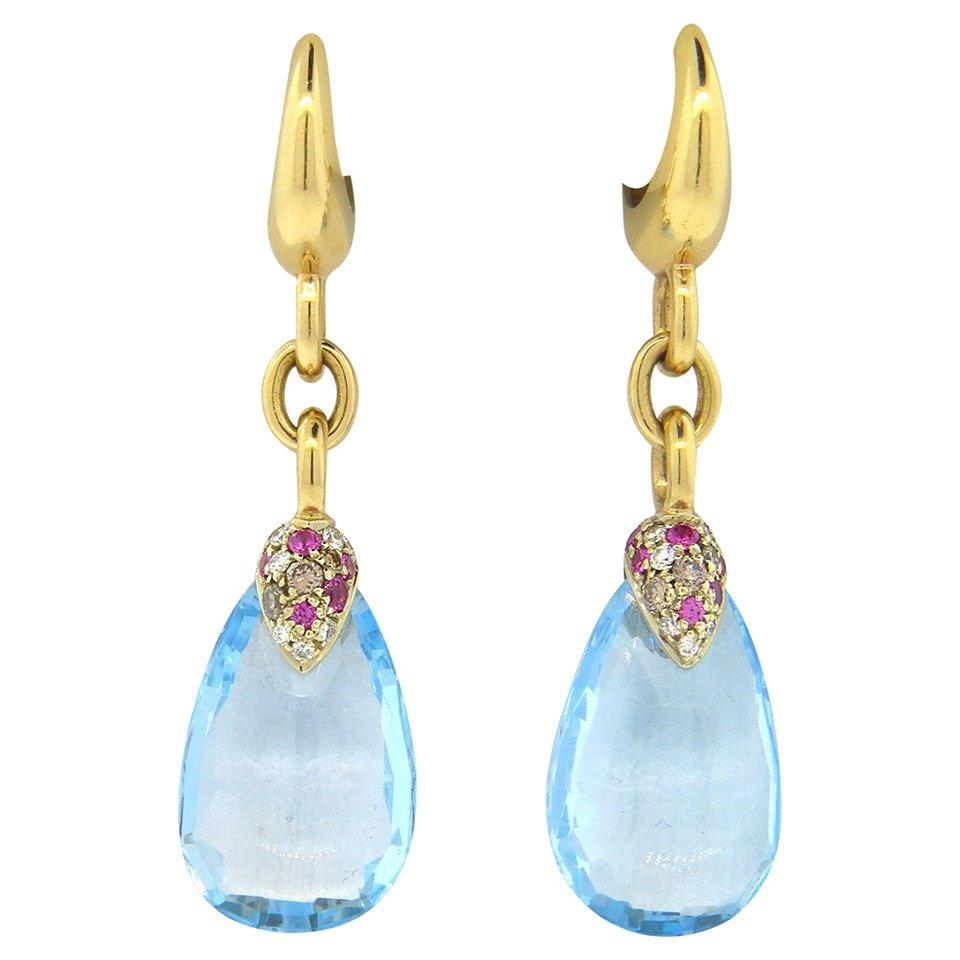 18 Karat Gold Earrings With Faceted Prasiolite Drops From The 