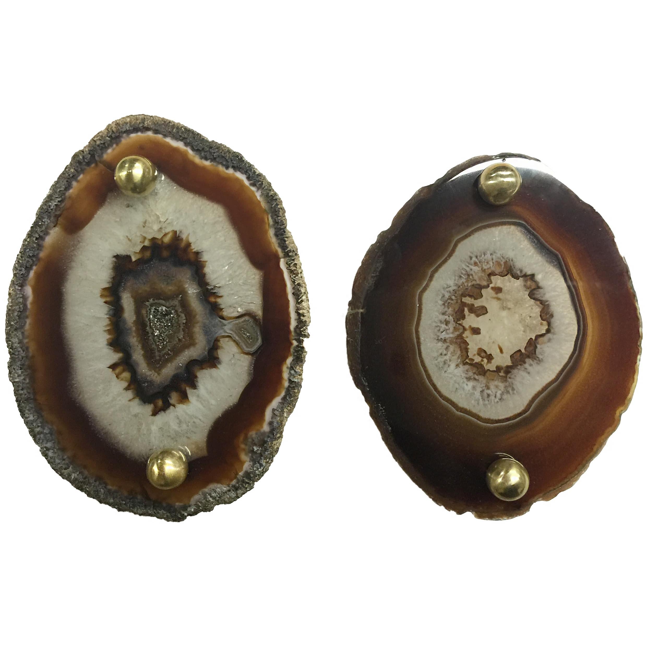 European Brass agate knob  For Sale