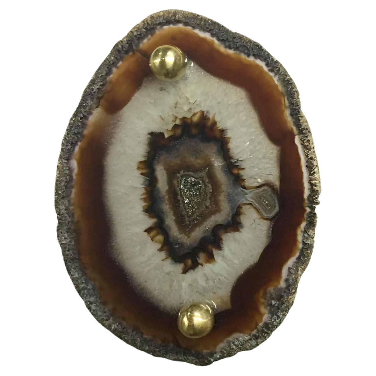 Brass agate knob  For Sale