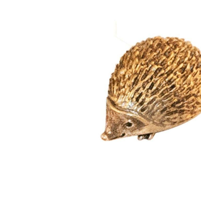 European Chalet small brass knob in the shape of a hedgehog For Sale