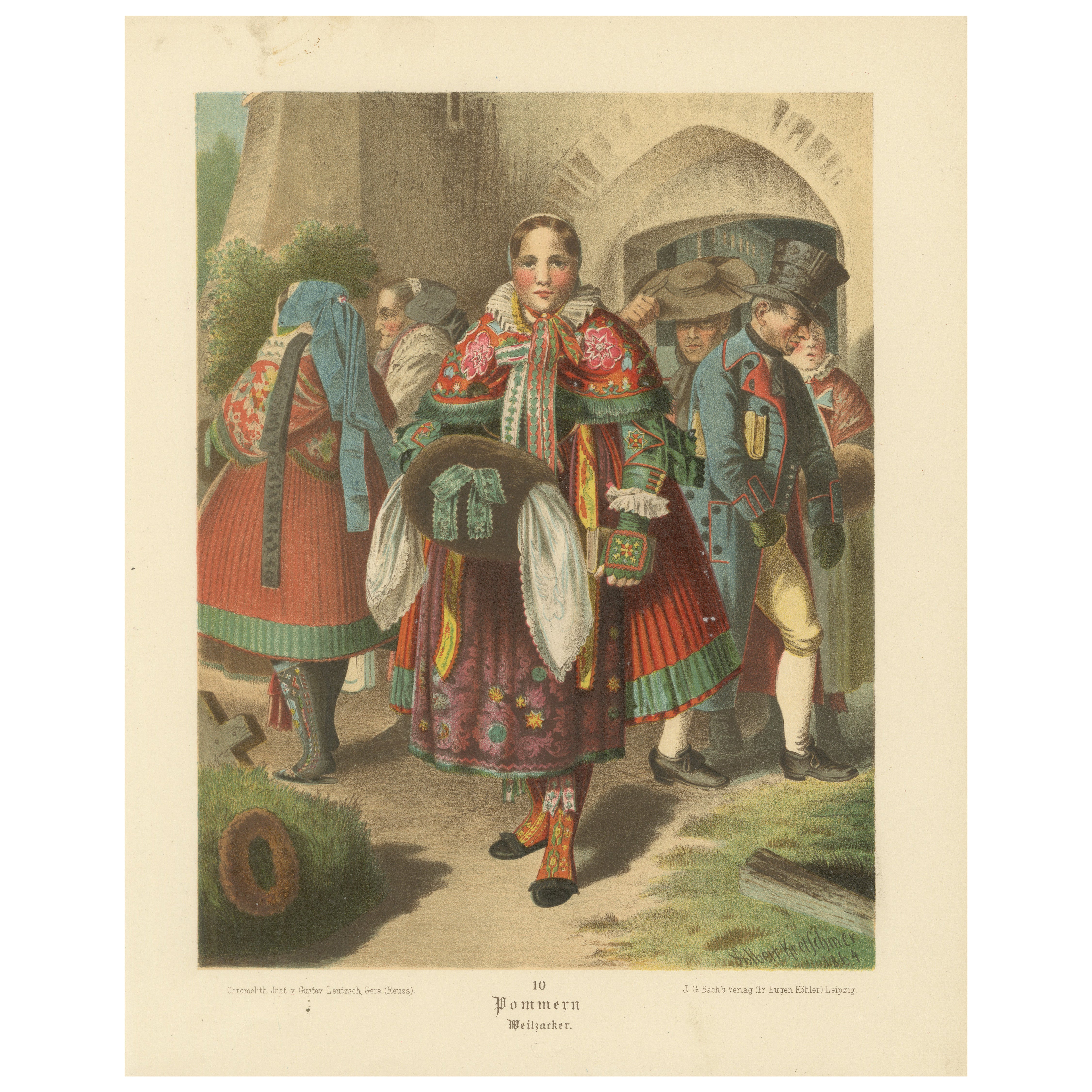 Pommersche Tracht Chromolithographie, Weizacker, um 1875
