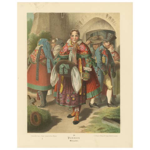 Pomeranian Traditional Costume Chromolithograph, Weizacker, c.1875