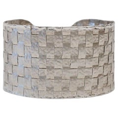 Pomi 18k White Gold Woven Cuff Bracelet, 7.5inches - 26.1g