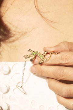 Antique Demantoid Pearl & Diamond Salamander Brooch 15 Carat Yellow Gold