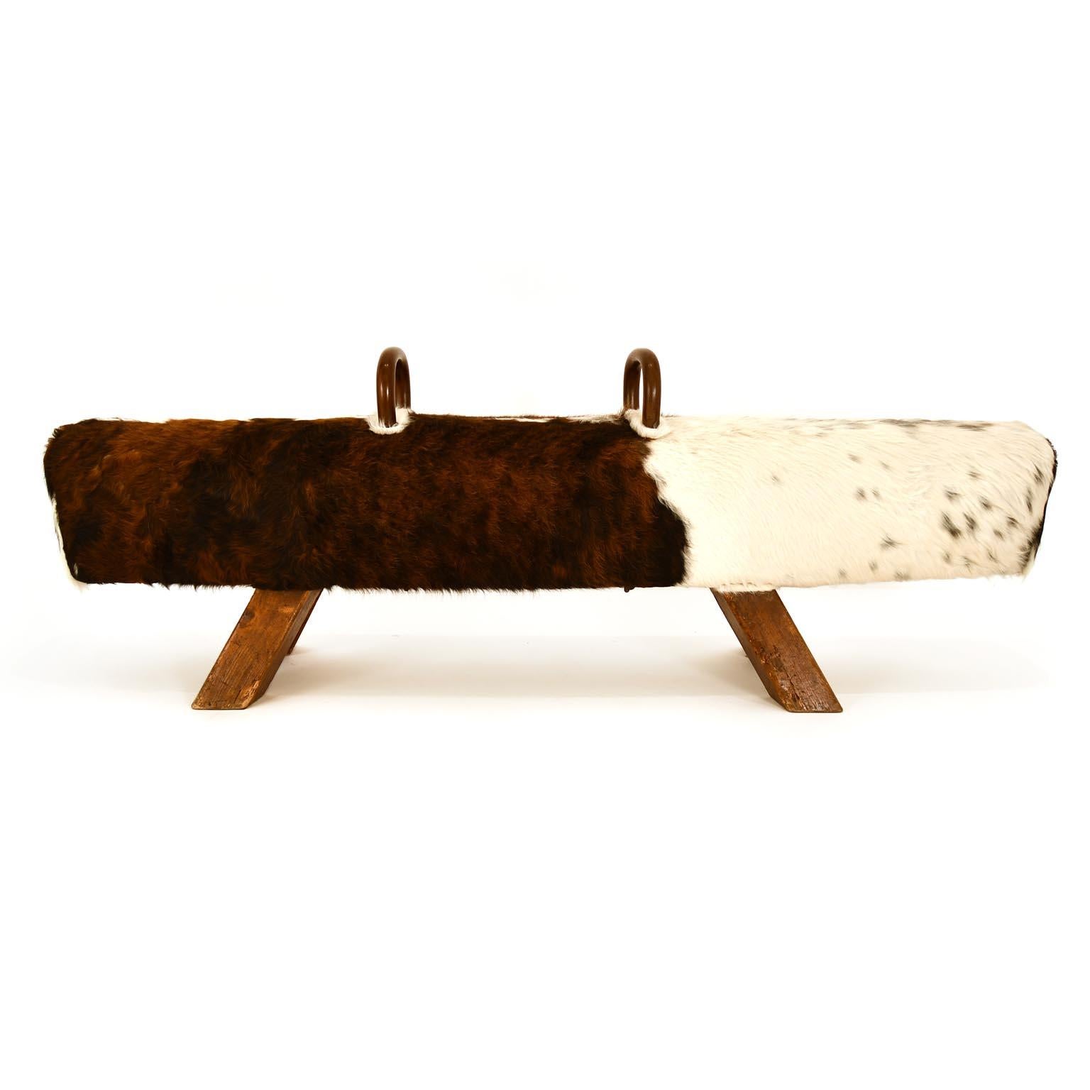 Mid-Century Modern Pommel Horse Czech 1930 Gymnastic Item Bench Leather Cowhide