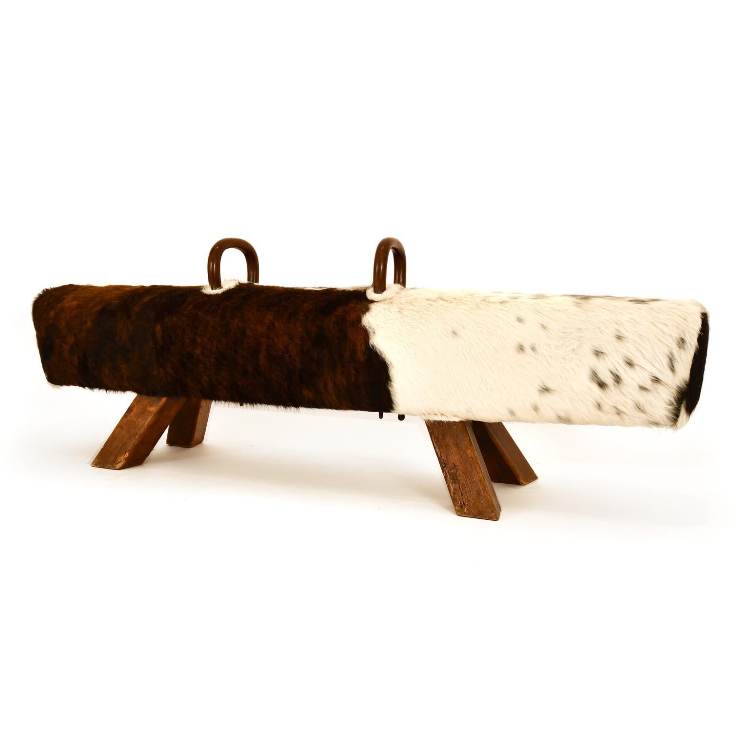 Mid-20th Century Pommel Horse Czech 1930 Gymnastic Item Bench Leather Cowhide