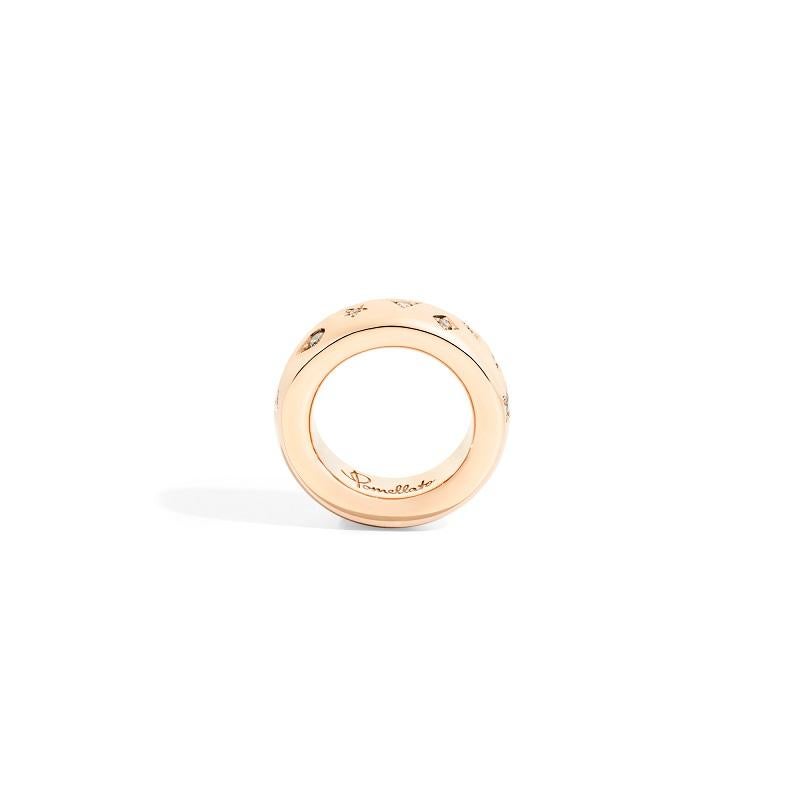ICONICA MEDIUM RING IN ROSE GOLD AND DIAMONDS (approx 7.45mm) 
Honoring Pomellato’s goldsmith heritage, ICONICA shines in bold rings of sensual rose gold with shaped diamonds. Daring, lightweight and stackable, this anniversary collection may be