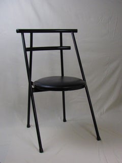 Postmodern Tubular Metal Chair, Black Vinyl Upholstery, Vintage 1985