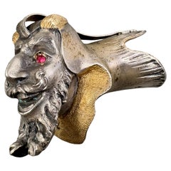 Pomo di Bastone da Collezione Argento e Vermeil Testa di Mefistofele XIX