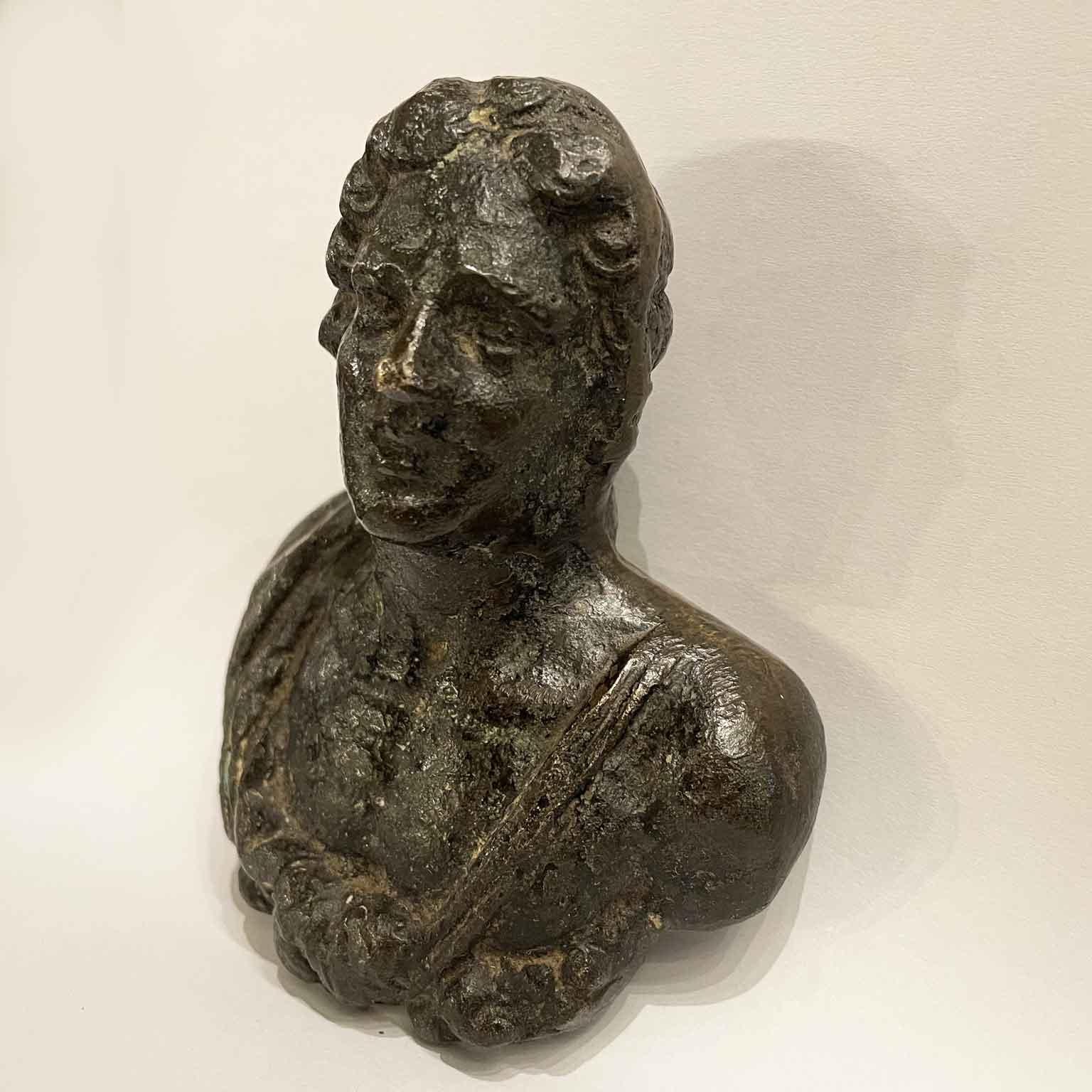 Forged Figurative Knob in Iron 1600 Italian Handle with Bust of Boy  For Sale
