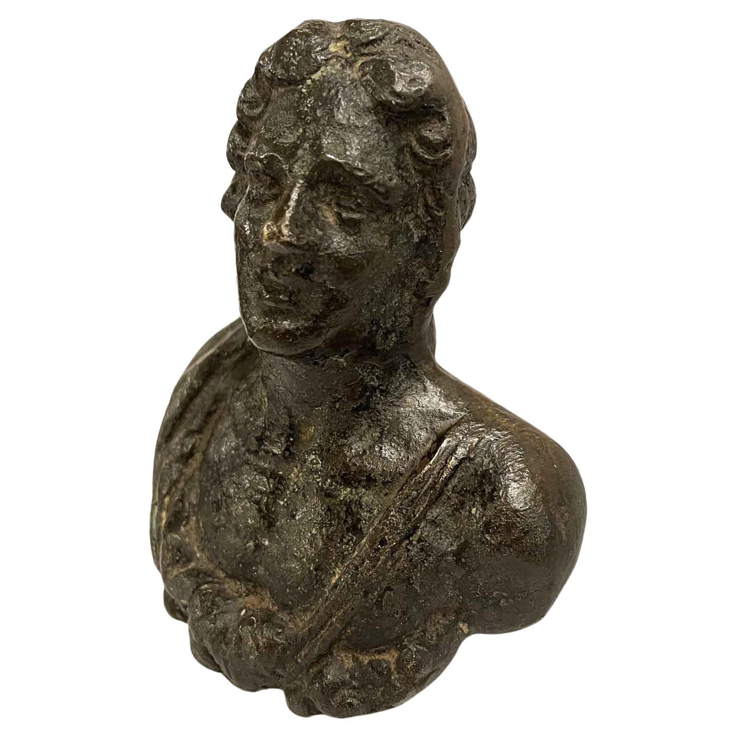 Figurative Knob in Iron 1600 Italian Handle with Bust of Boy  For Sale