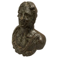 Antique Figurative Knob in Iron 1600 Italian Handle with Bust of Boy 