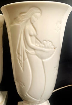 "Pomona, Leda and the Swan, " Pair of Rare Art Deco Porcelain Luminaires by Lenox