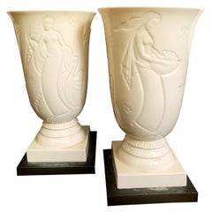 "Pomona, Leda and the Swan, " Pair of Rare Art Deco Porcelain Luminaires by Lenox