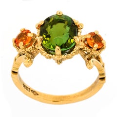 3.17ct Paraiba Tourmaline, Orange Sapphire & 18k Yellow Gold Antique Style RIng