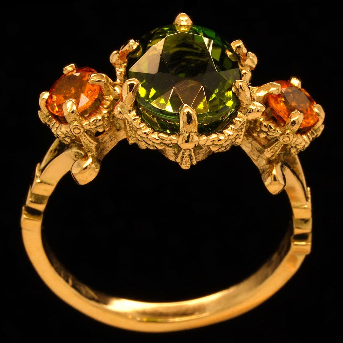3.17ct Paraiba Tourmaline, Orange Sapphire & 18k Yellow Gold Antique Style RIng In New Condition In Melbourne, Vic
