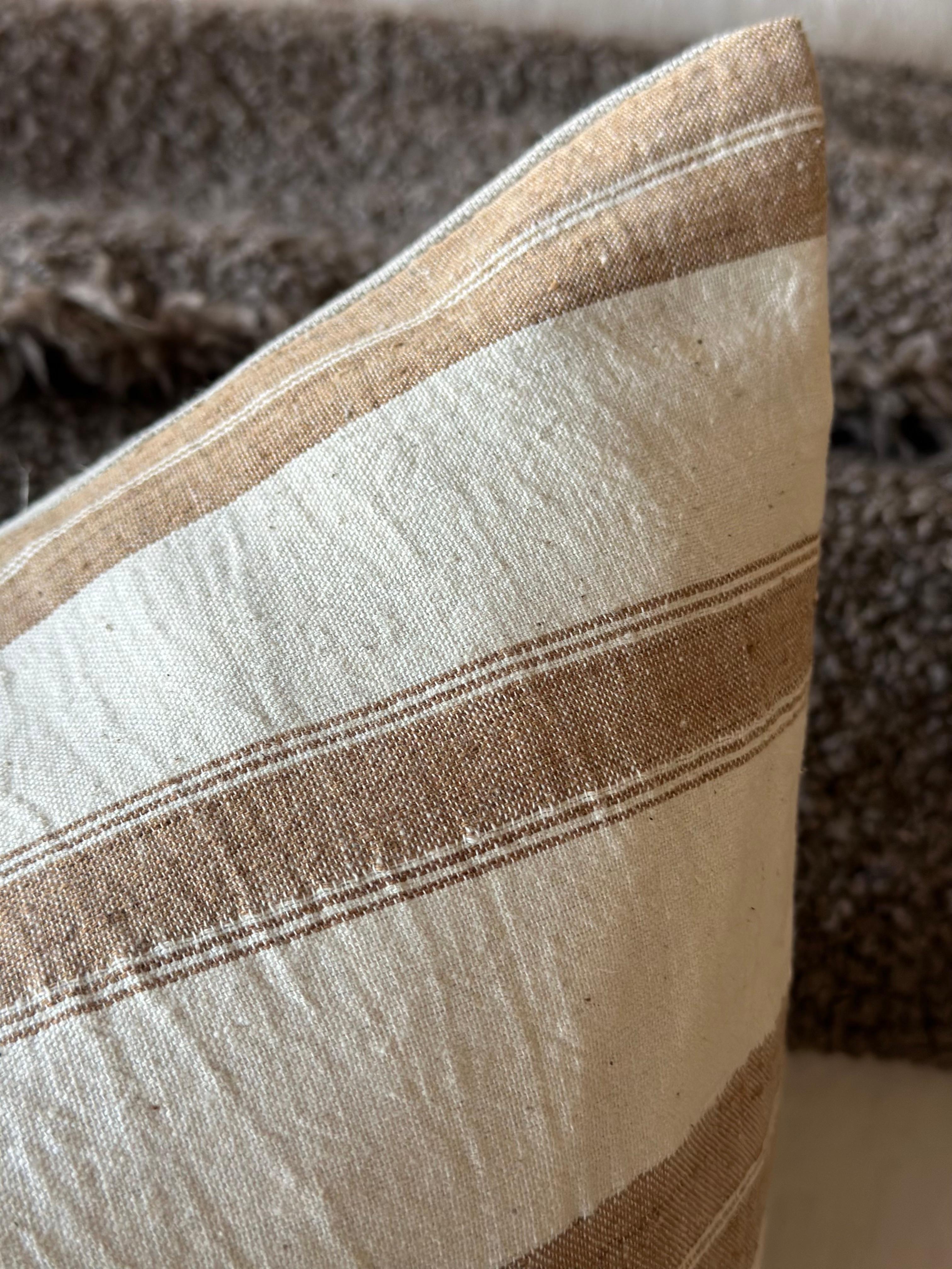 Contemporary Pomona Stripe Linen Pillow with Down Feather Insert For Sale
