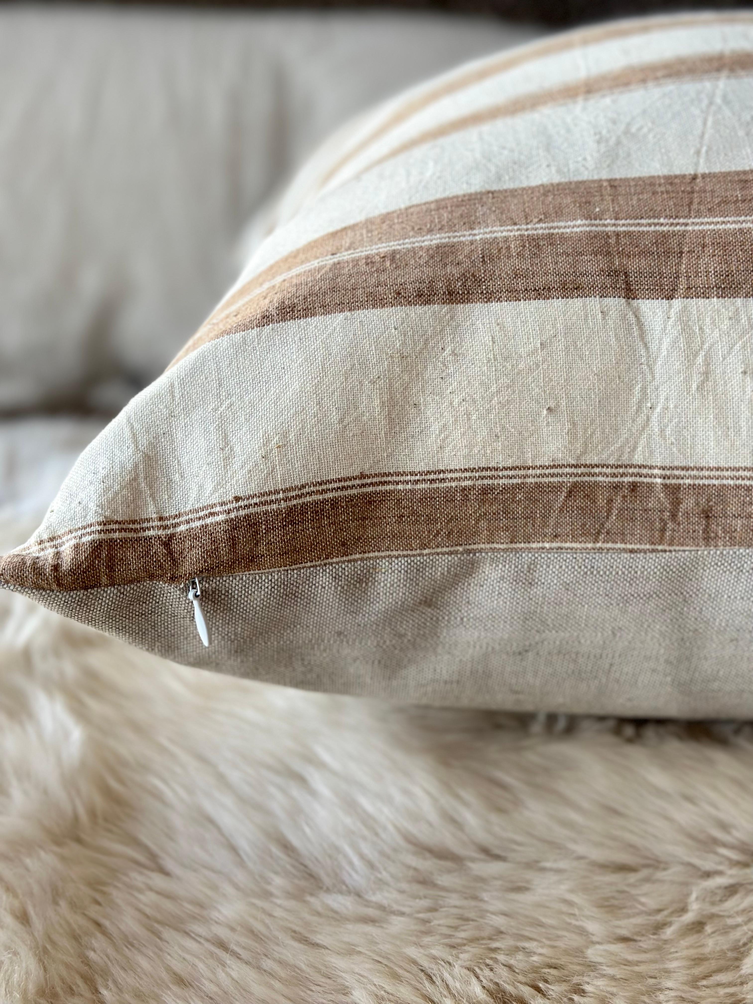 Pomona Stripe Linen Pillow with Down Feather Insert For Sale 1