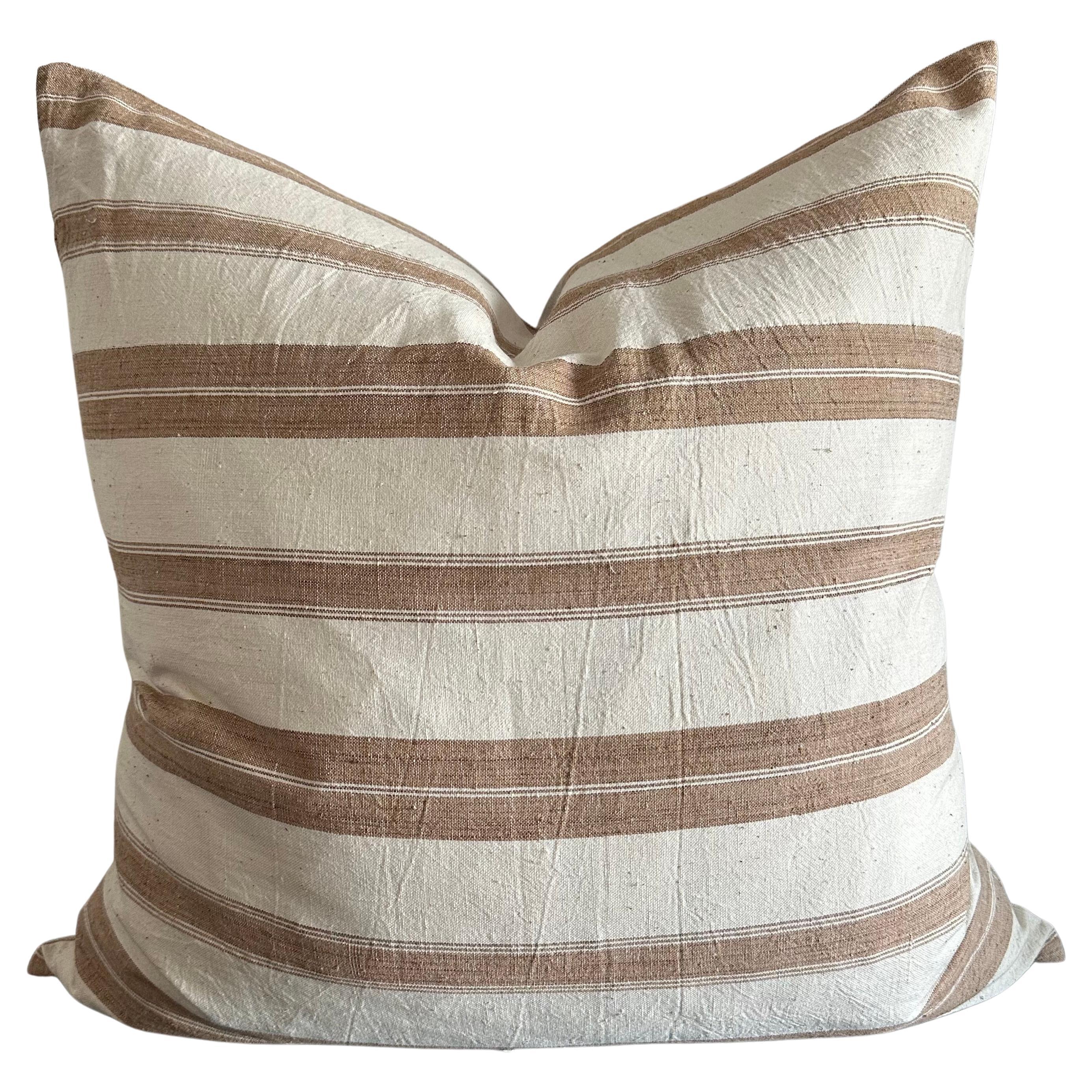 Pomona Stripe Linen Pillow with Down Feather Insert For Sale