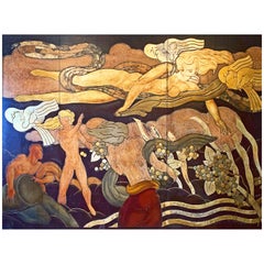 "Pomona with Rain and Lightning, " Monumental Art Deco Mural in Gold and Bronze