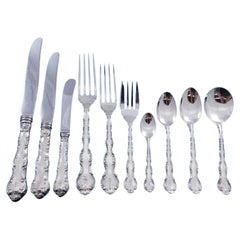 Juego de cubiertos «Pompadour» de Birks Canada, de plata de ley, para 12 comensales, 126 piezas, para cena