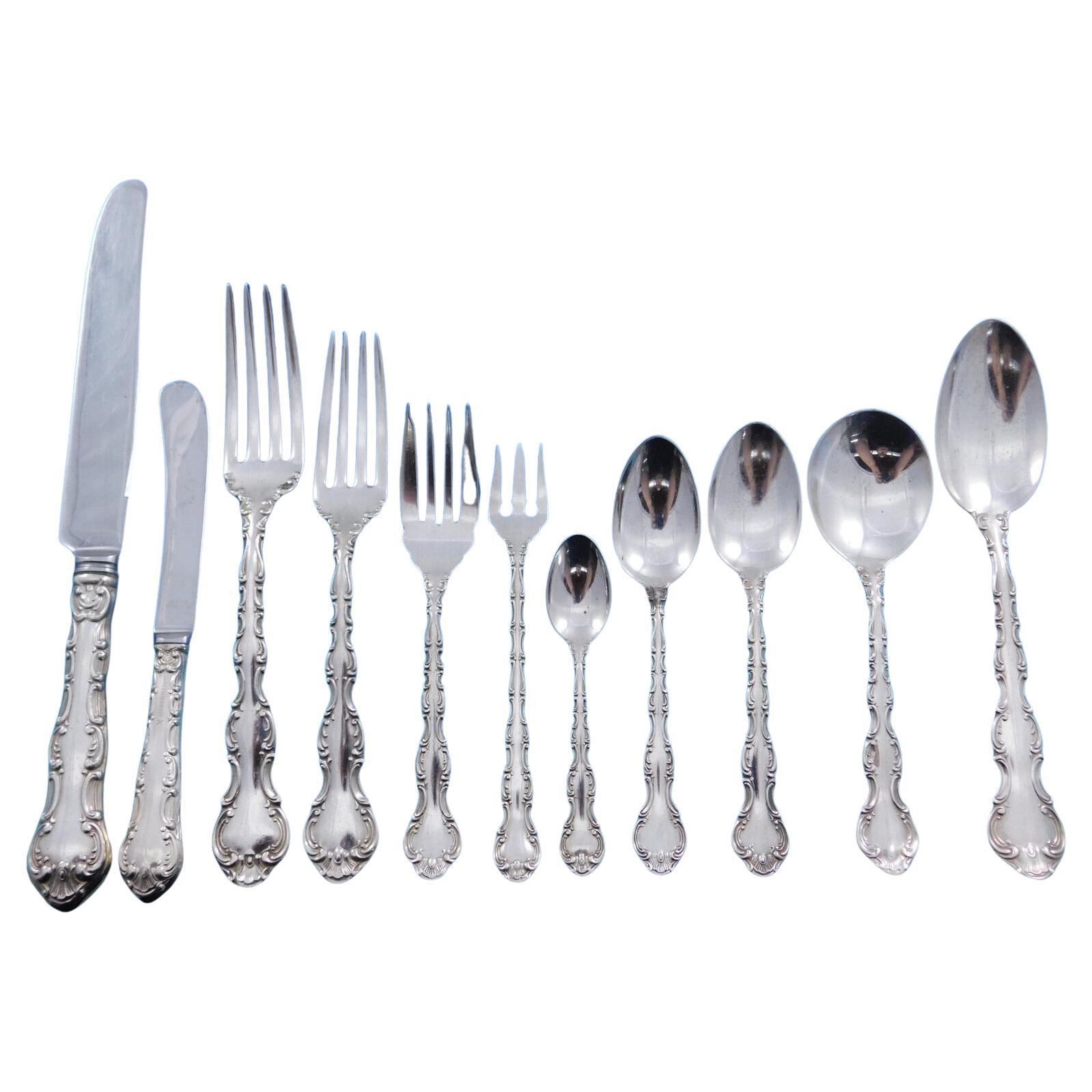 Pompadour by Birks, Kanada, 98-teiliges Tafelbesteck aus Sterlingsilber für 8 Personen, Dinner im Angebot