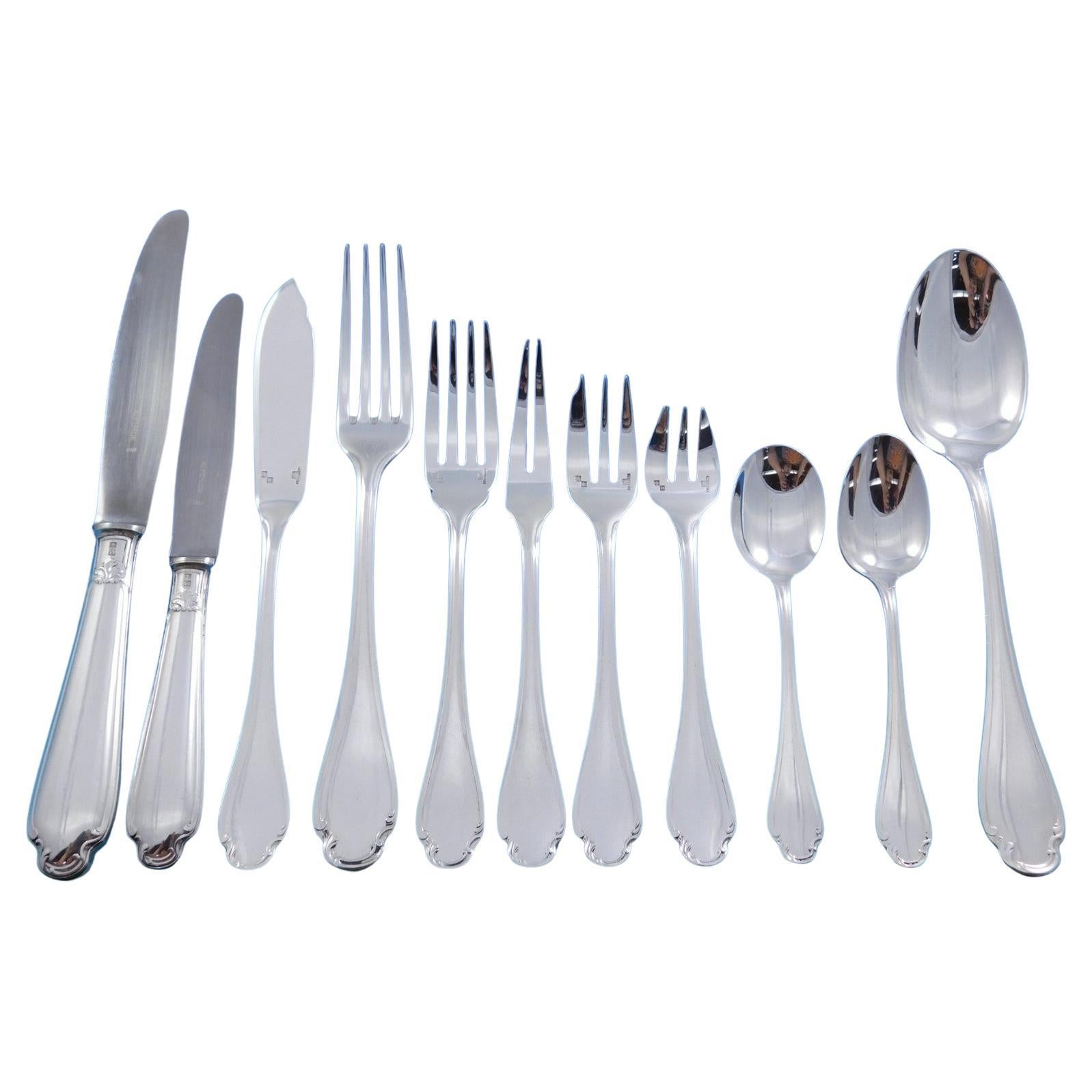 Pompadour by Christofle France Silverplate Flatware Service Set 142 pcs + chest For Sale