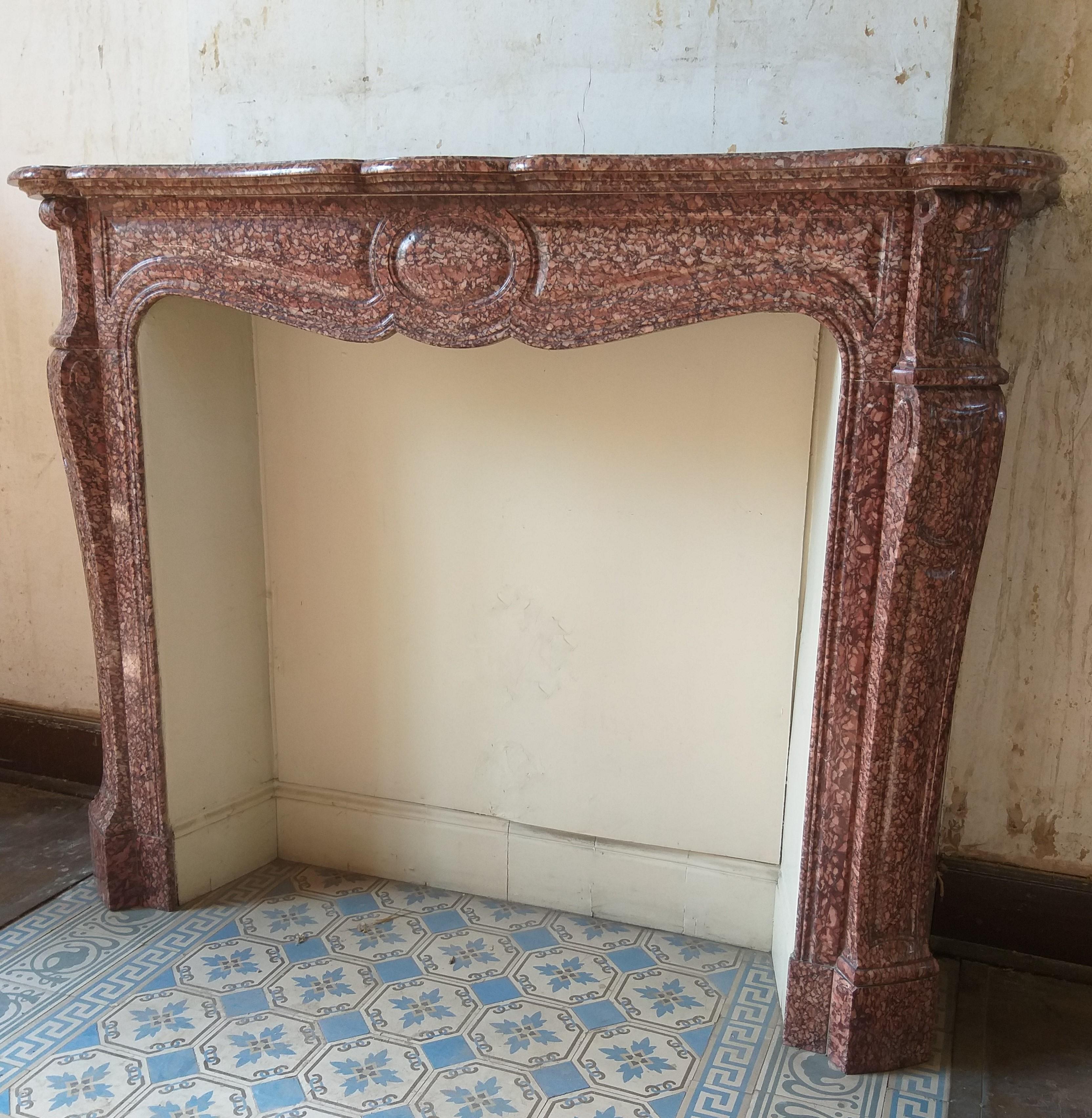 Marble Pompadour Fireplace in Griotte-marble For Sale