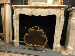 Pompadour fireplace mantle in gray veined white marble, France