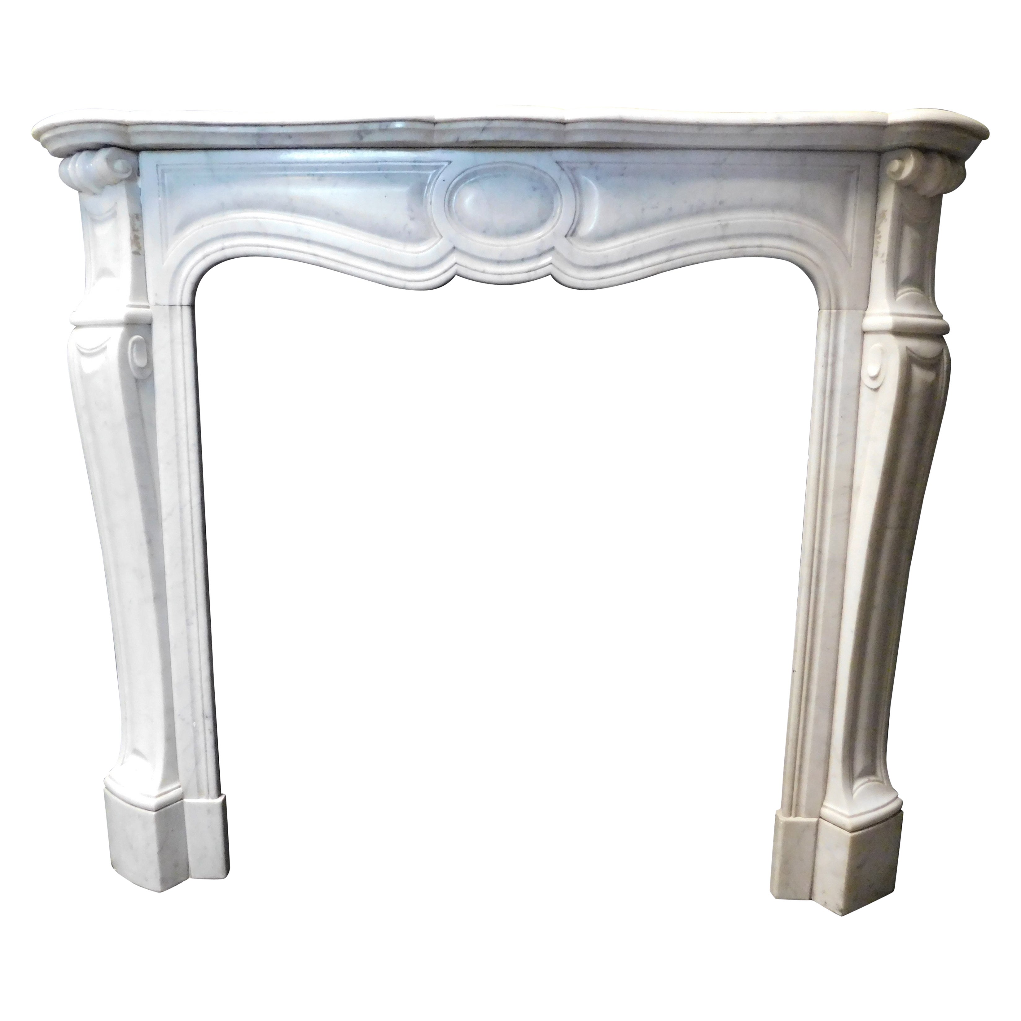 Pompadour mantle fireplace in white Carrara marble, France