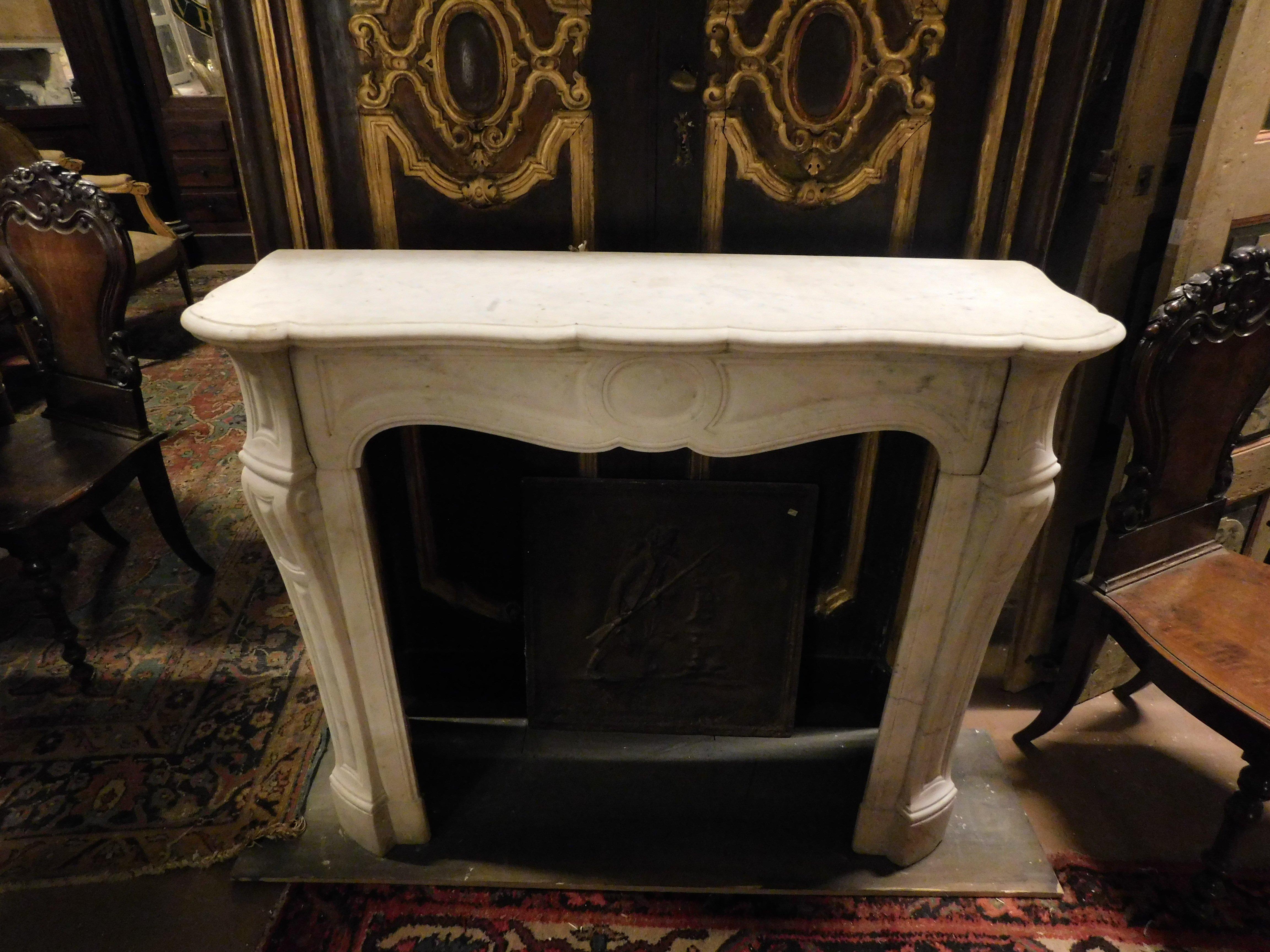 French Pompadour model mantle fireplace in white Carrara marble, France