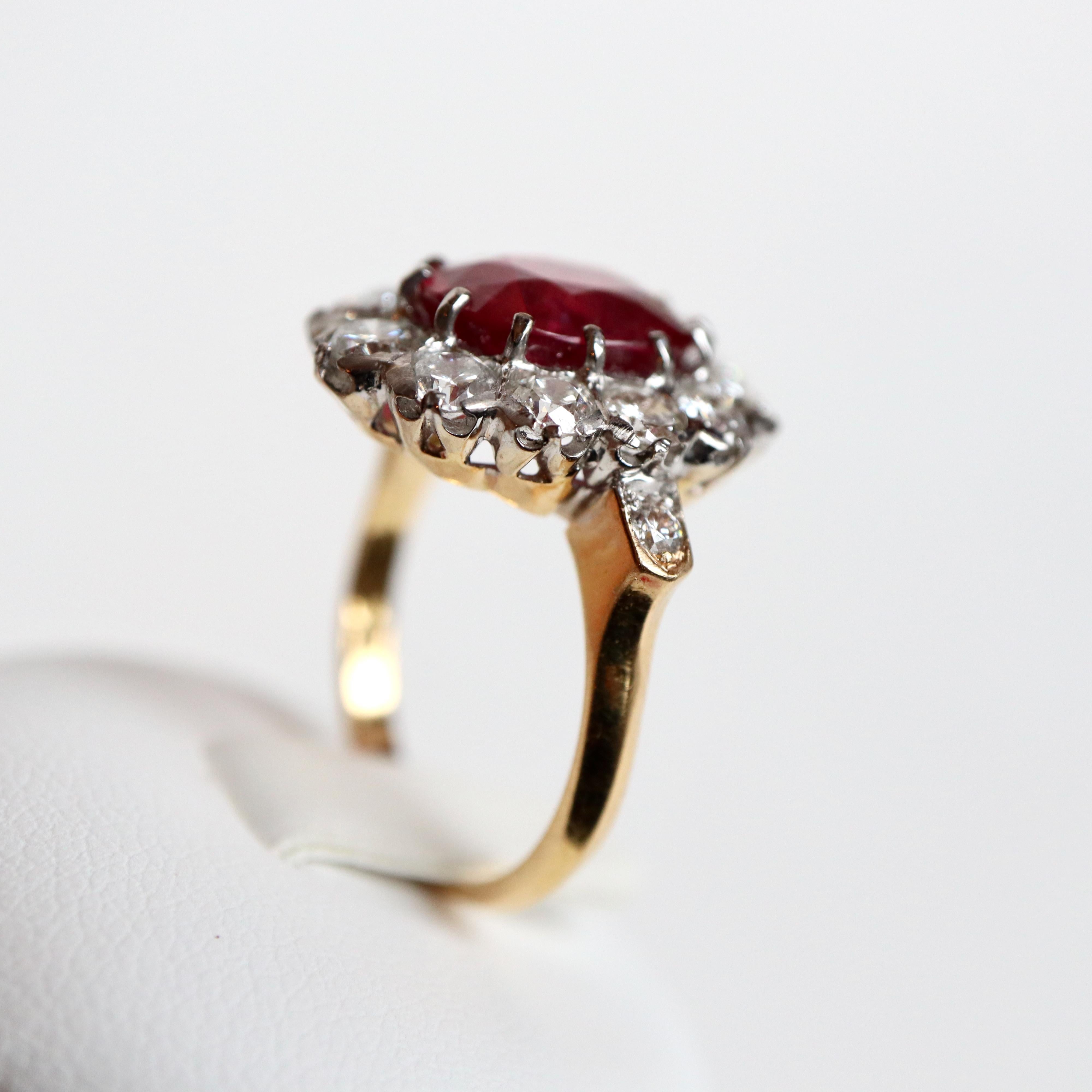 Women's Pompadour Model Ring in 18K Yellow and white Gold, Diamonds and 5.12K Rubies For Sale