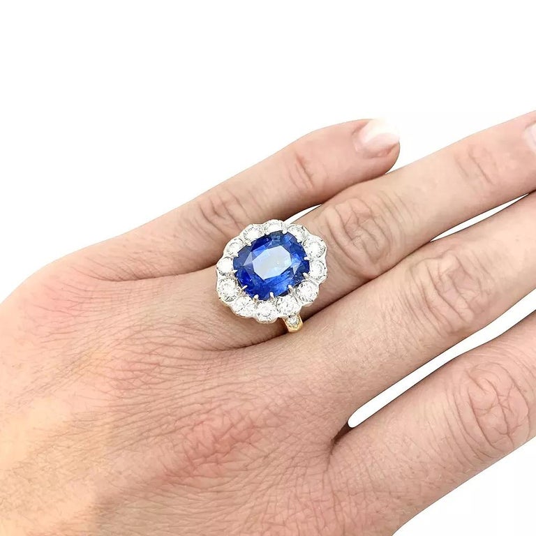 Pompadour Ring, Cushion Cut Sapphire and Diamonds at 1stDibs