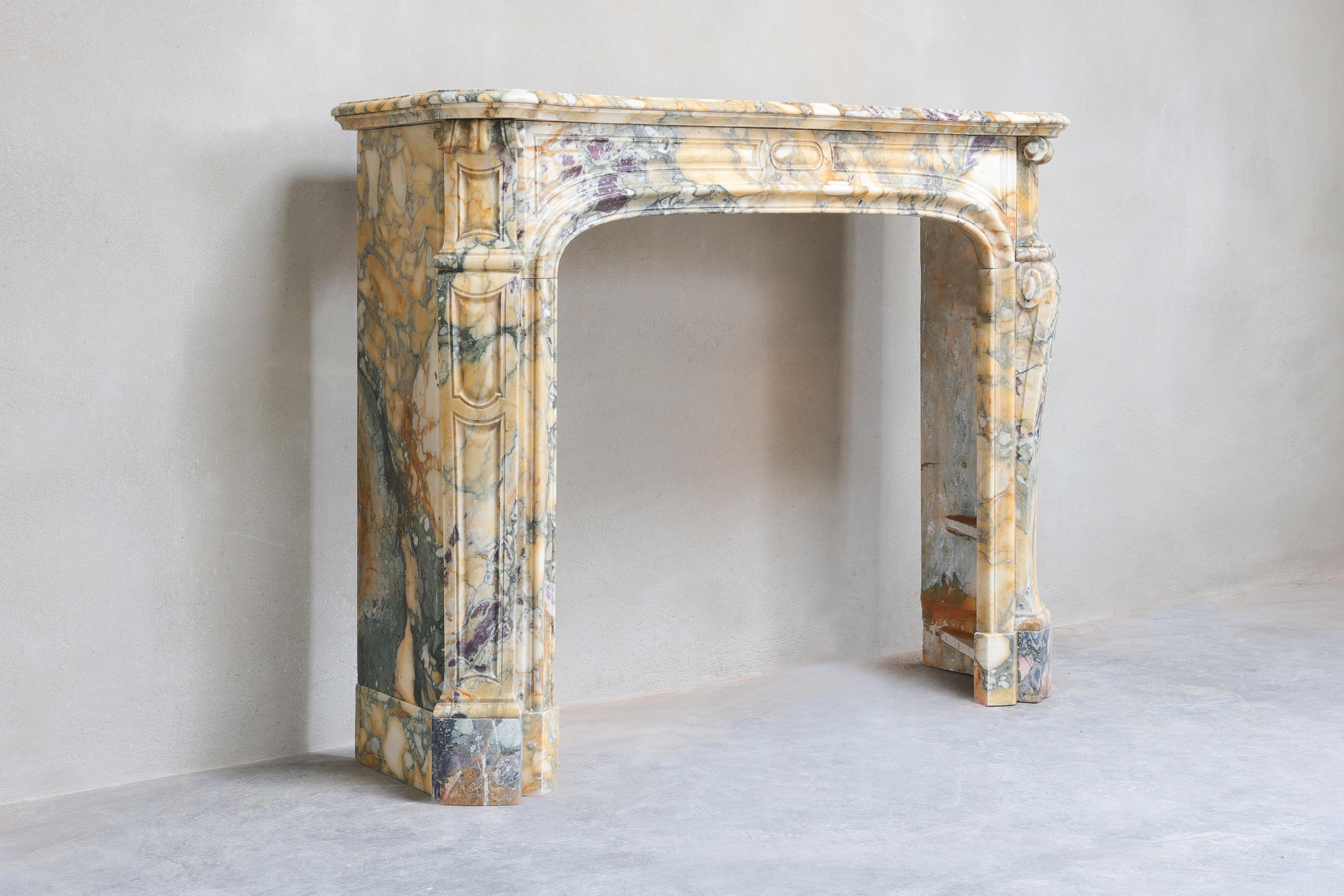 Other Pompadour Style Antique Fireplace of Breche De Vendome Marble, 19th Century