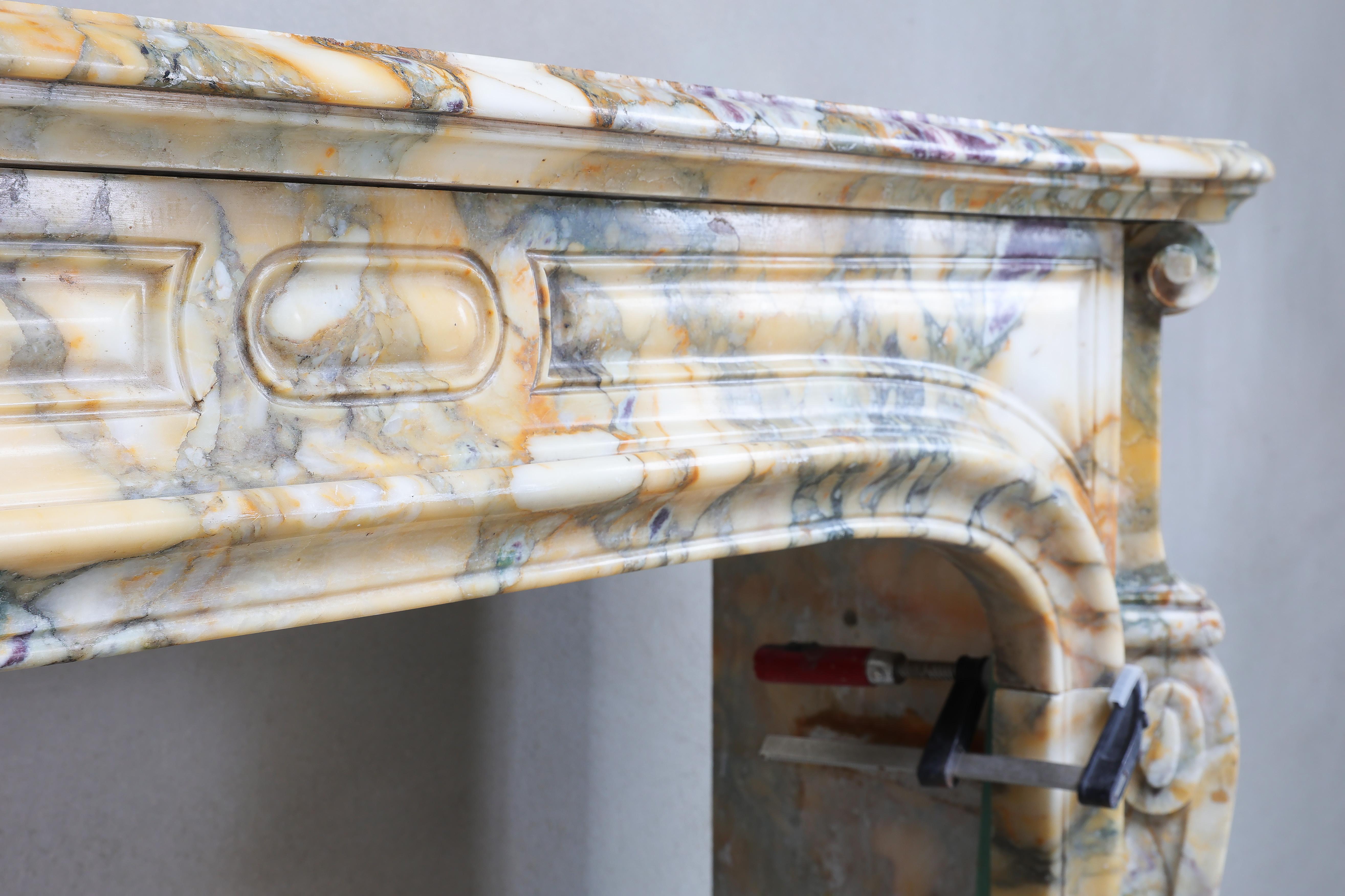 Pompadour Style Antique Fireplace of Breche De Vendome Marble, 19th Century In Good Condition In Made, NL