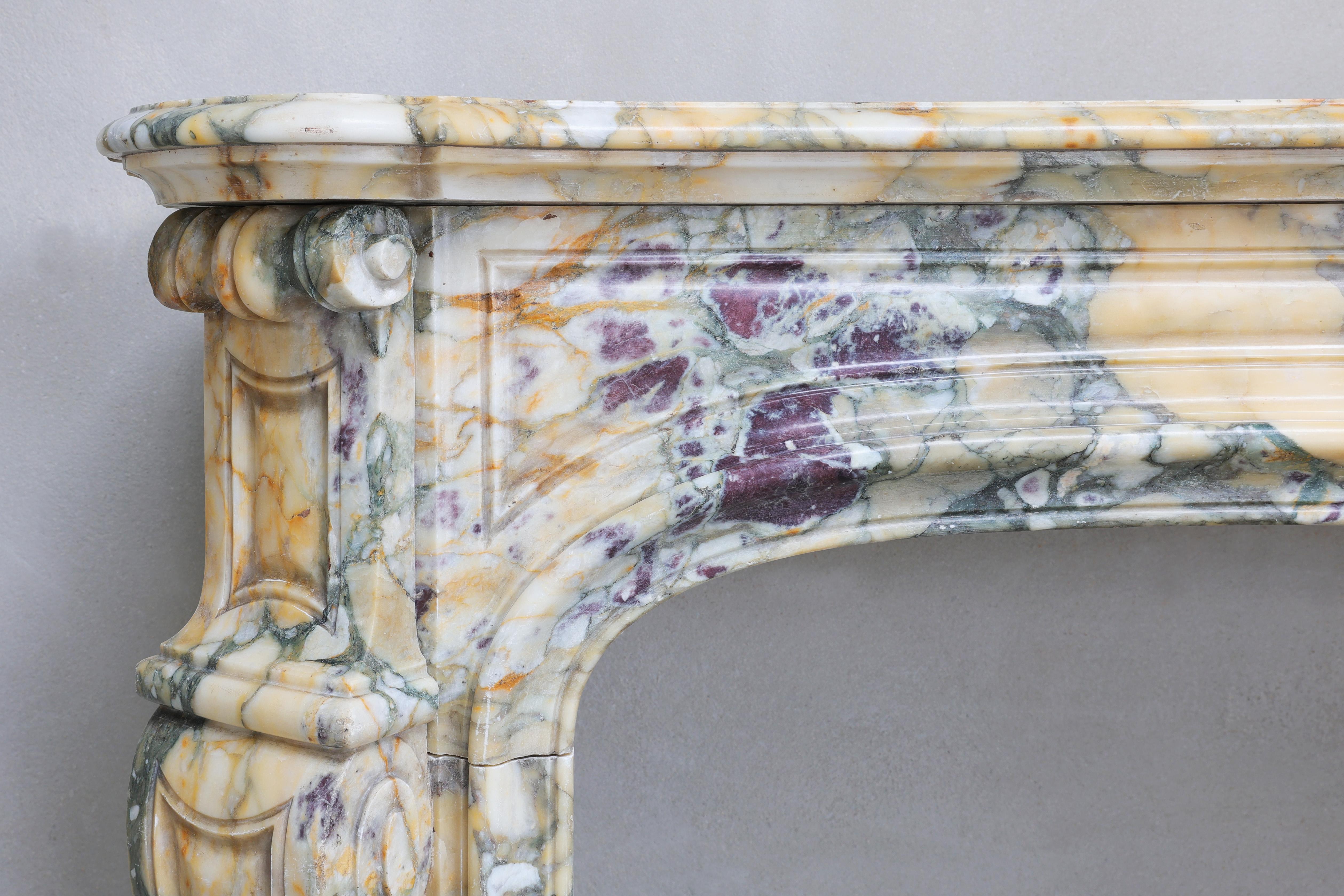 Pompadour Style Antique Fireplace of Breche De Vendome Marble, 19th Century 1