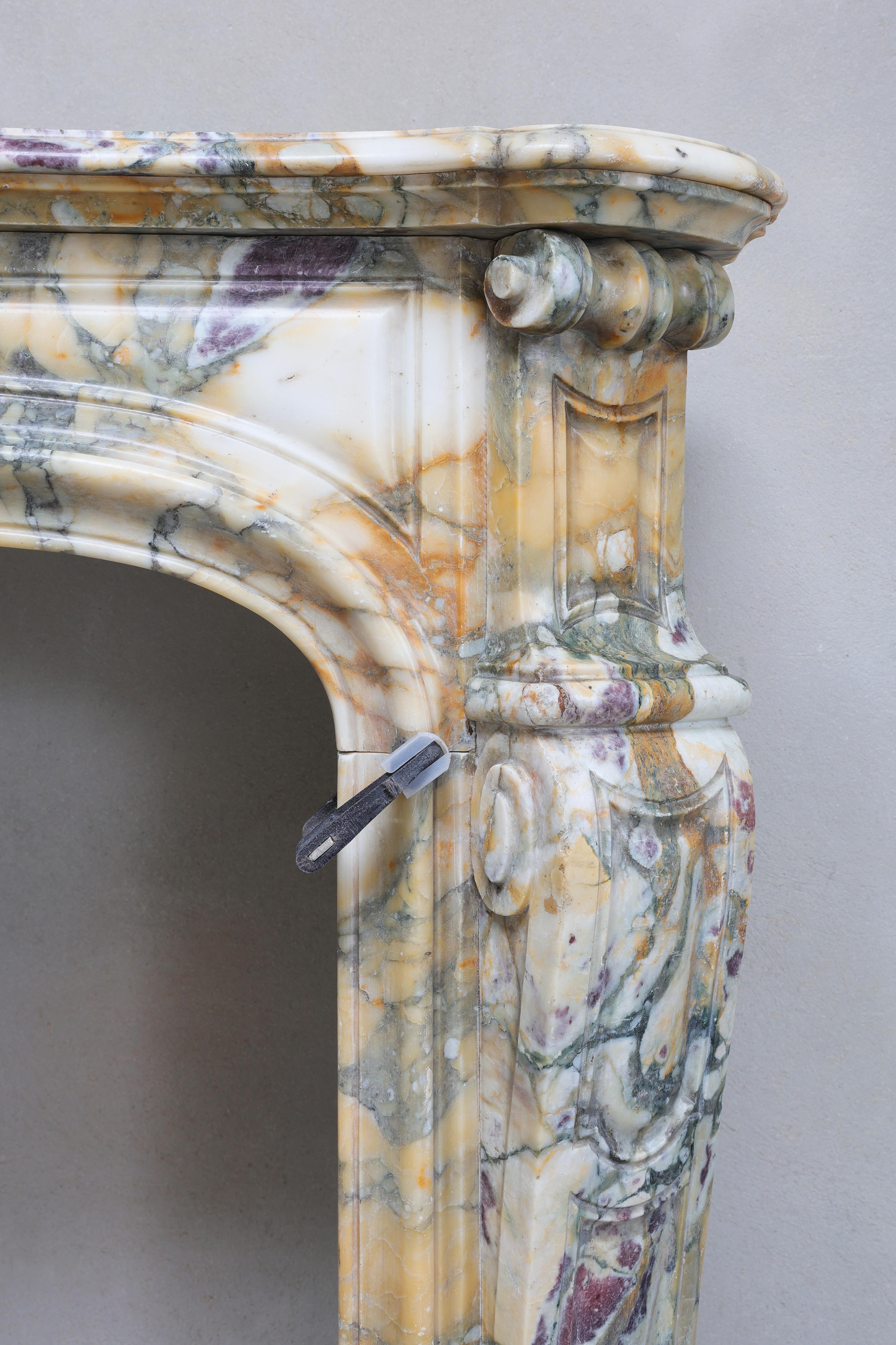 Pompadour Style Antique Fireplace of Breche De Vendome Marble, 19th Century 2