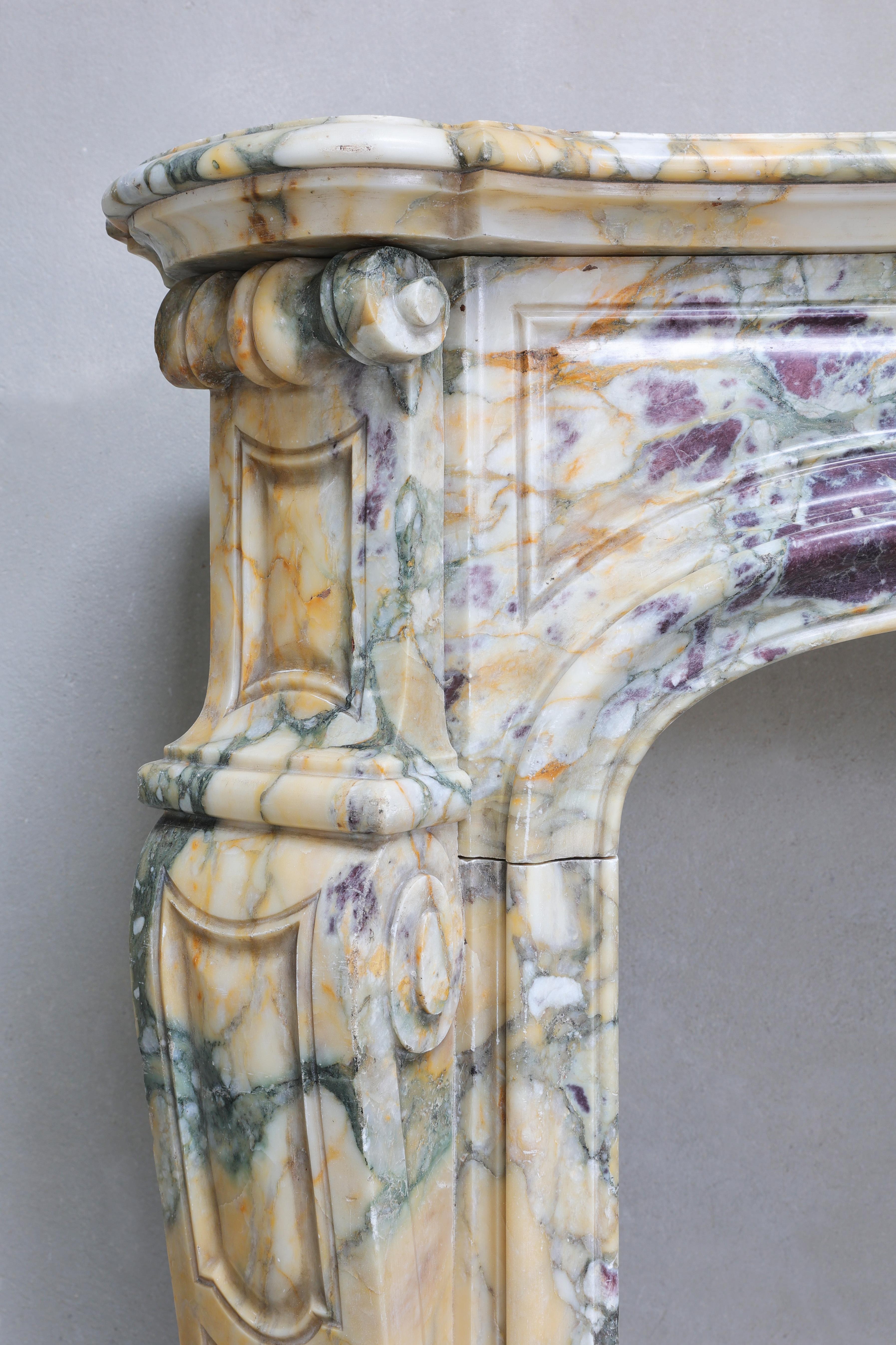 Pompadour Style Antique Fireplace of Breche De Vendome Marble, 19th Century 3