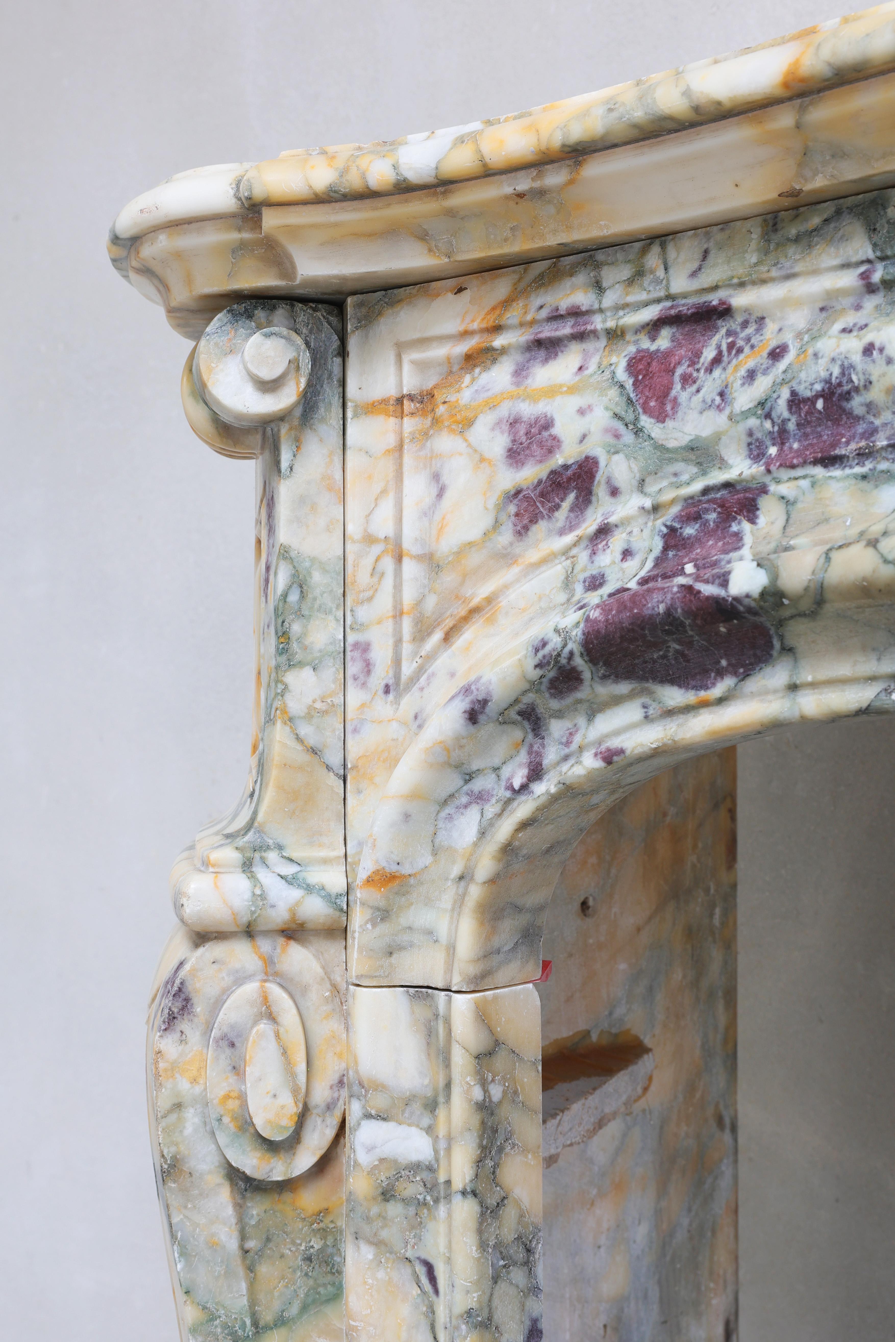 Pompadour Style Antique Fireplace of Breche De Vendome Marble, 19th Century 4