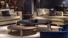 Table basse Pompei en placage de chêne noir, corne et acier plaqué laiton par Arcahorn