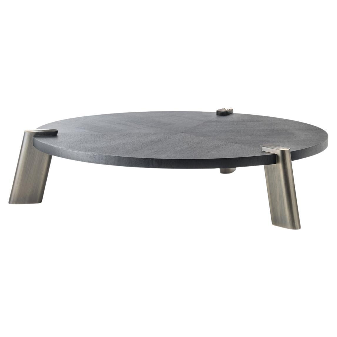 Pompei Coffee Table in Black Oak Veneer, Horn & Brass-Plated Steel by Arcahorn
