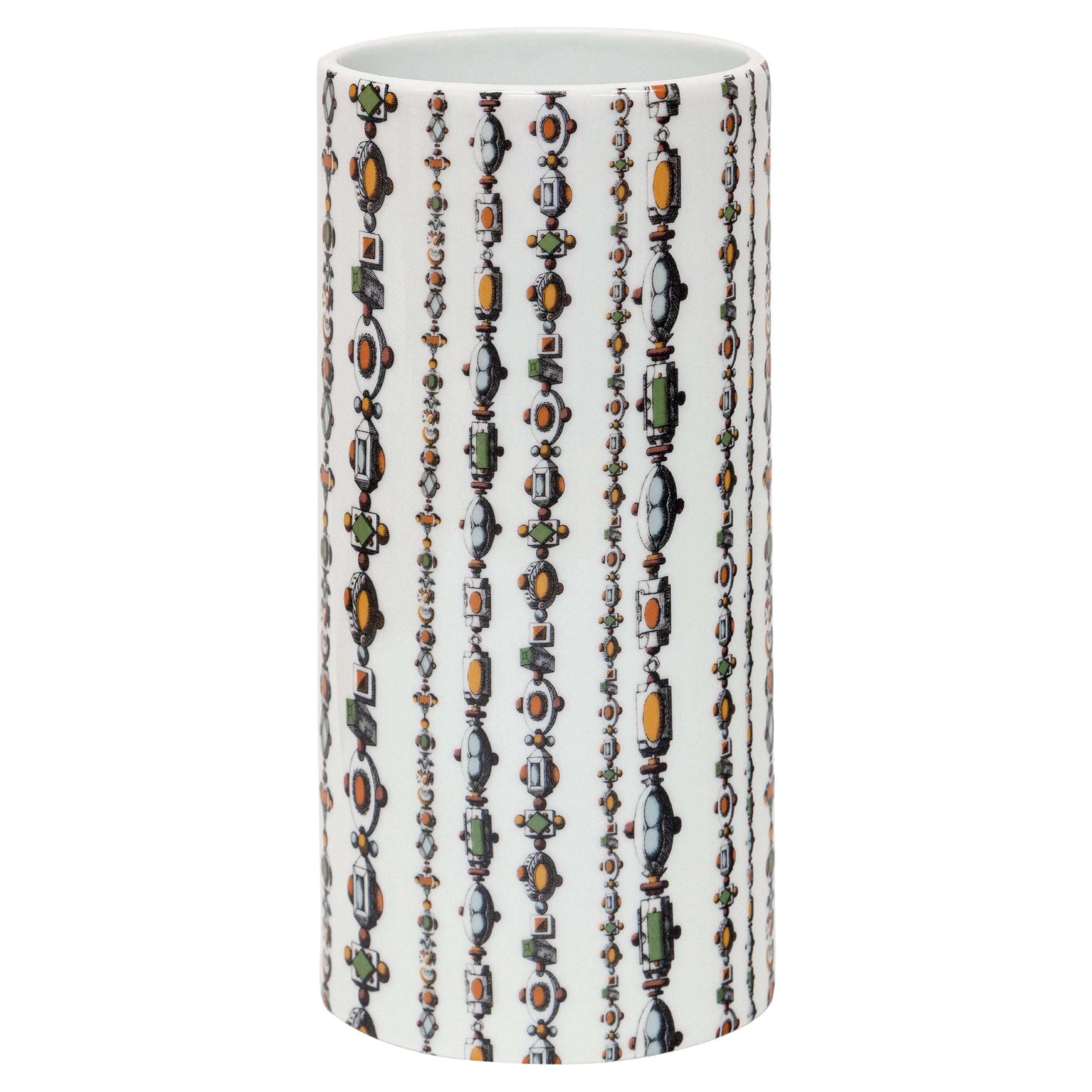 Pompei, Contemporary Porcelain Vase with Decorative Design by Vito Nesta For Sale
