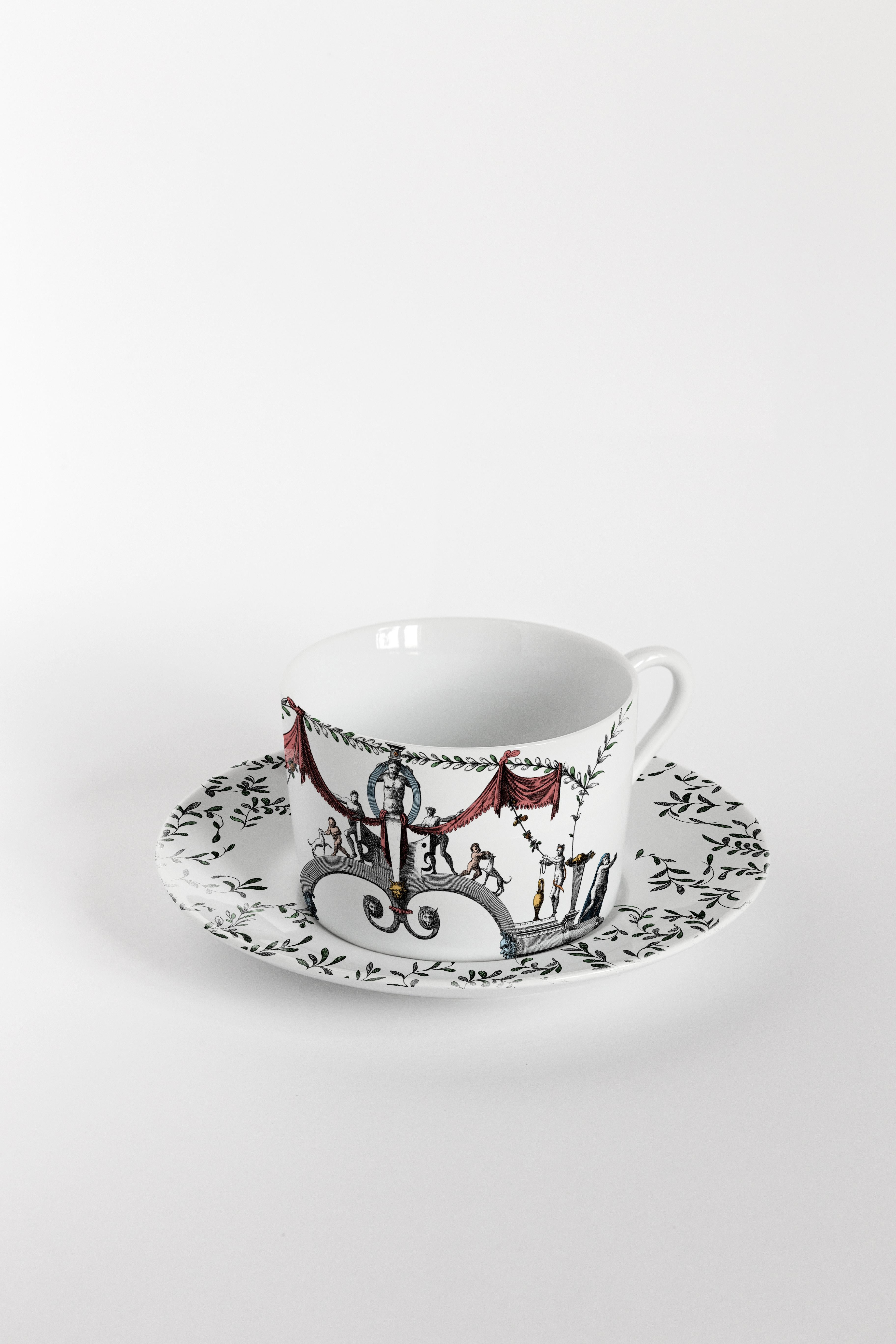 Italian Pompei, Six Contemporary Decorated Tea Cups with Plates For Sale