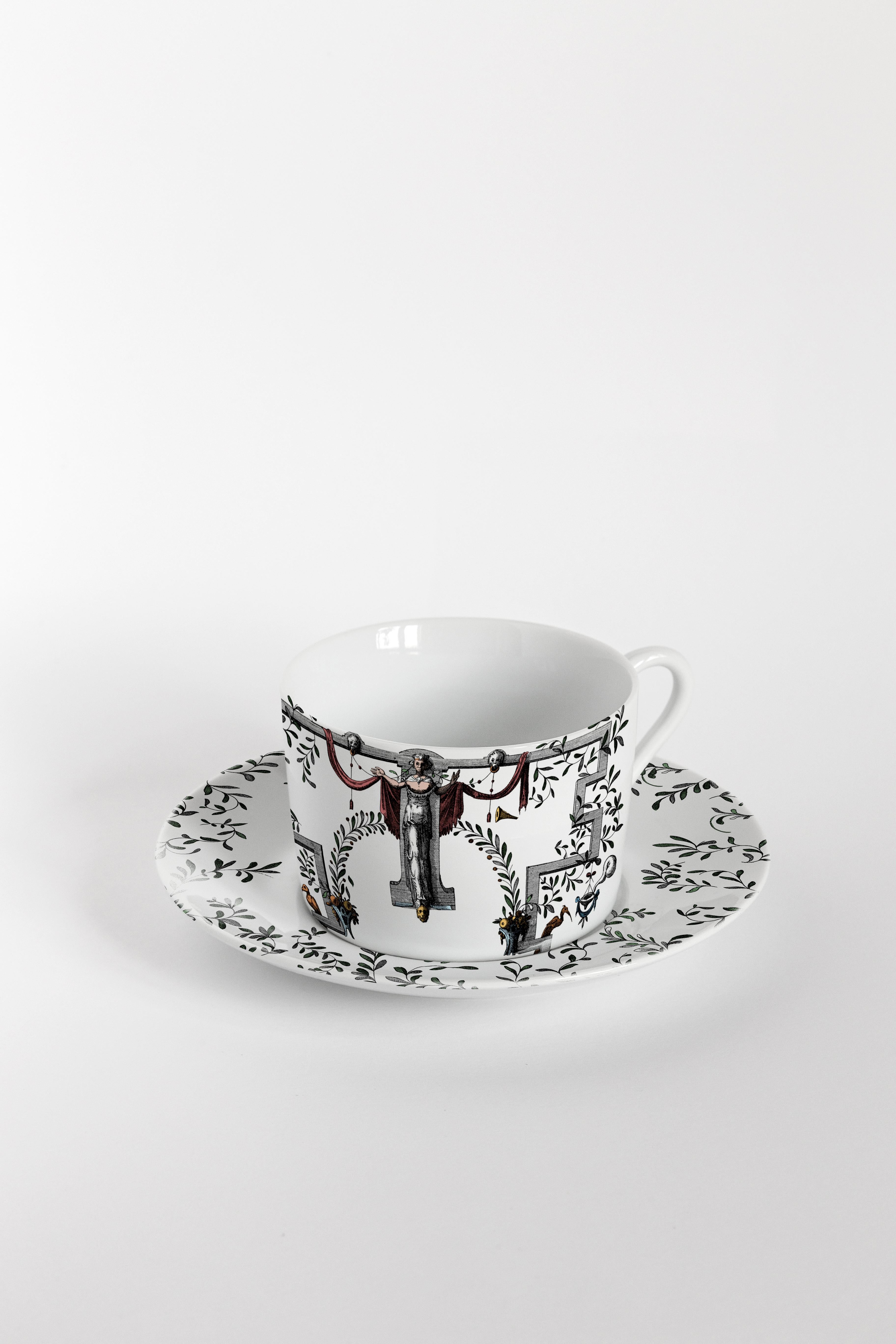 Six tasses à thé décorées contemporaines Pompei avec assiettes Neuf - En vente à Milano, Lombardia