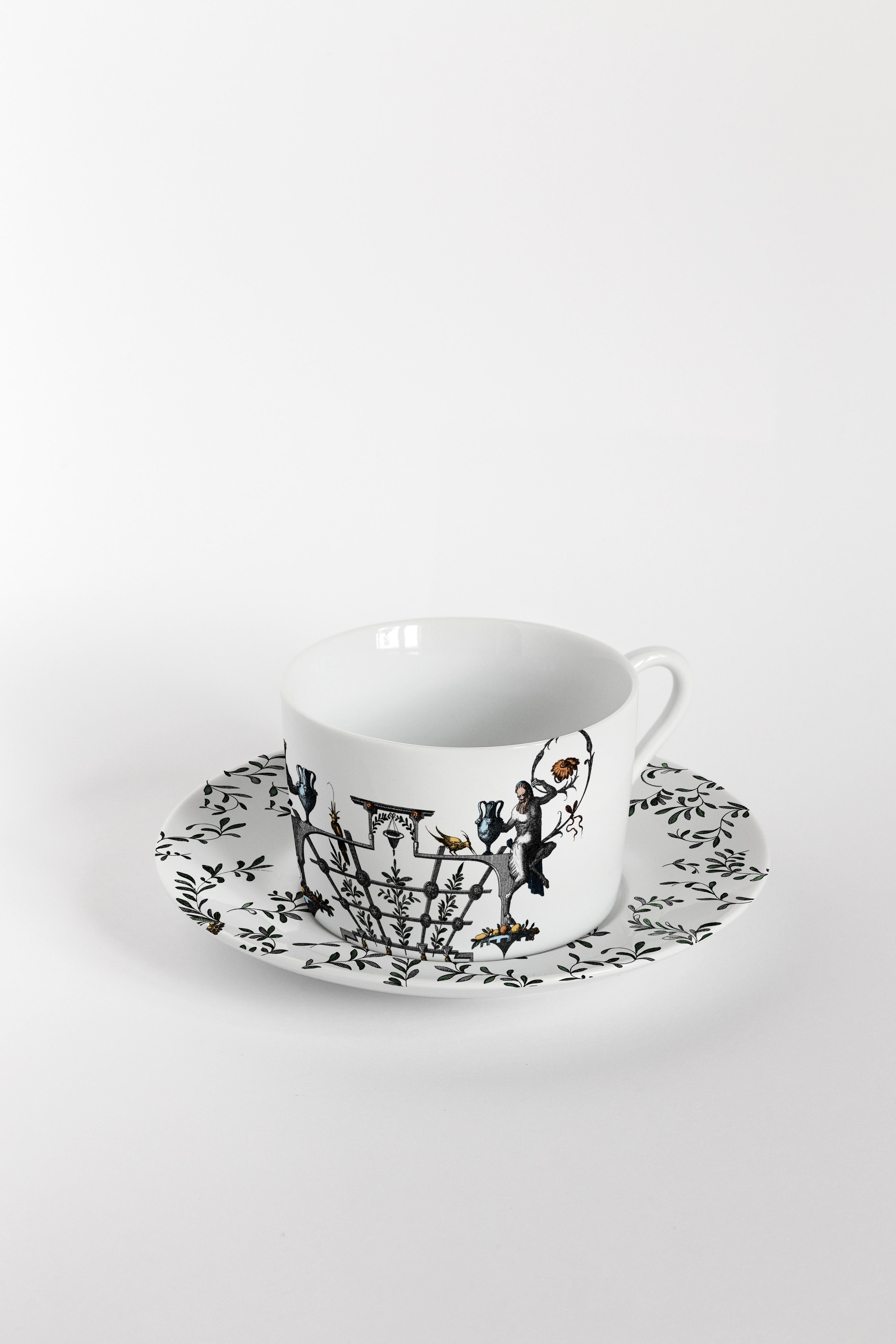 Pompei, Six Contemporary Decorated Tea Cups with Plates For Sale 2