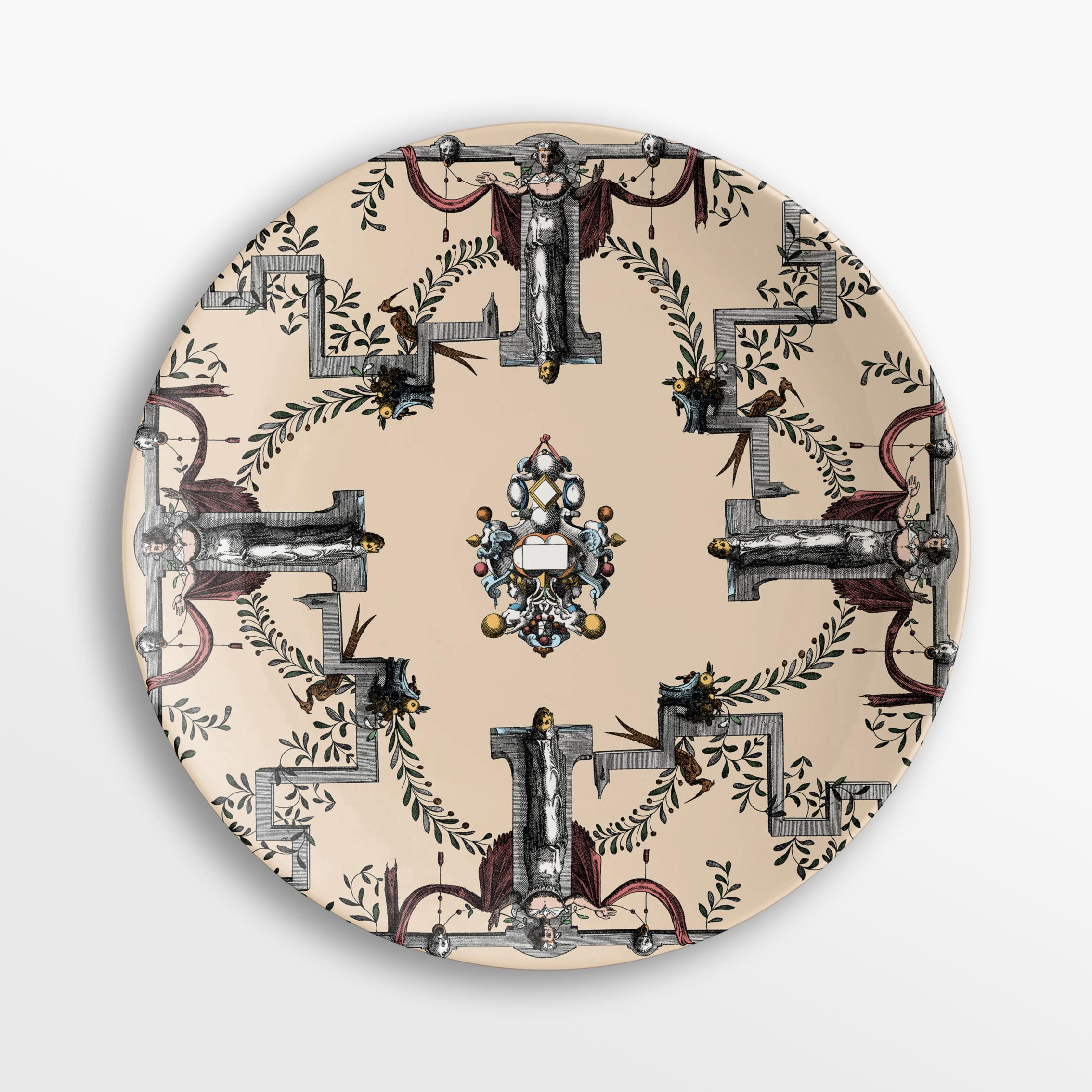Italian Pompei, Six Contemporary Porcelain Plates with Decorative Design For Sale