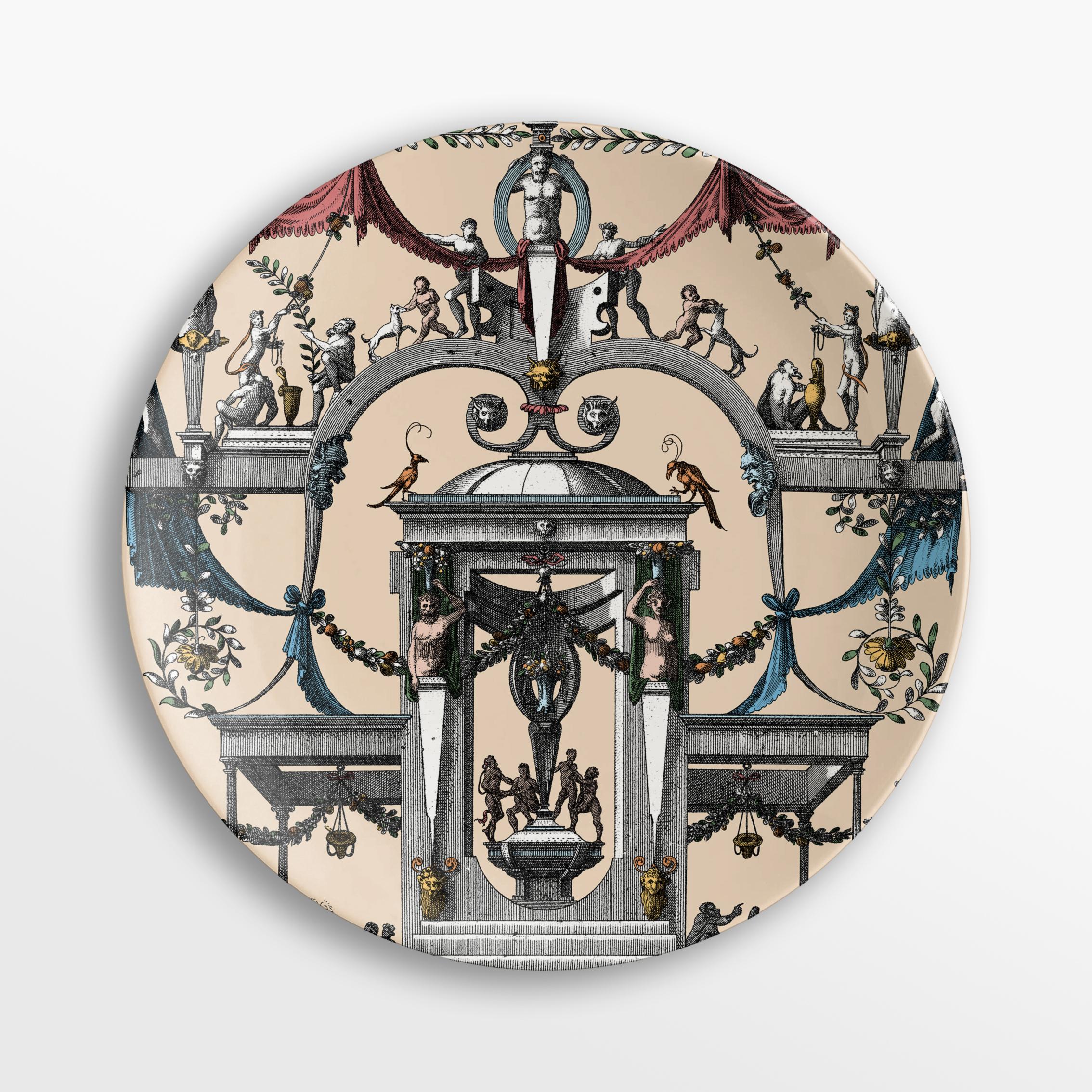 Pompei, Six Contemporary Porcelain Plates with Decorative Design For Sale 2
