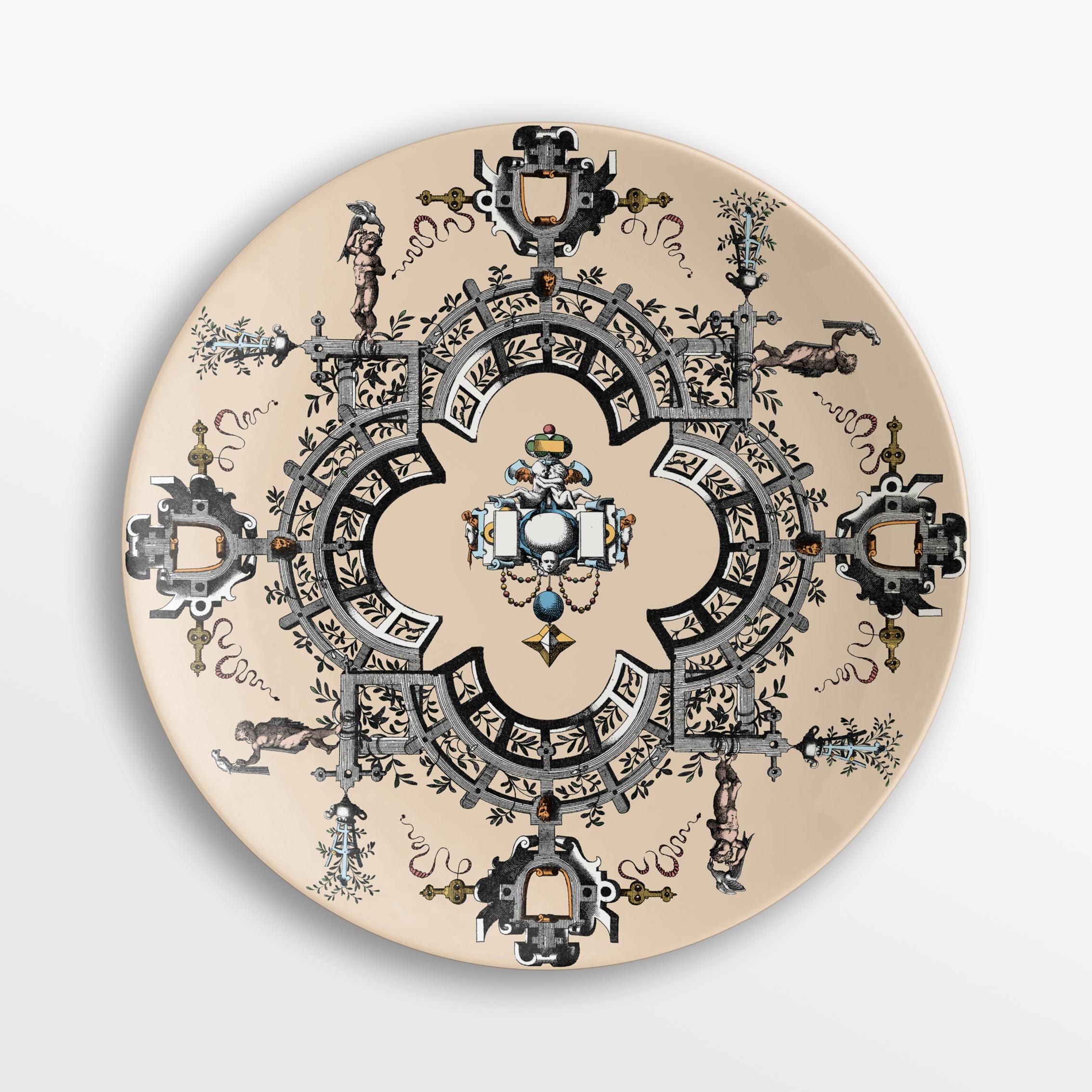 Pompei, Six Contemporary Porcelain Plates with Decorative Design For Sale 2