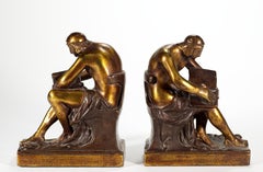 Pompeian Bronze Co Bronze Clad Figurative Bookends, 1920s