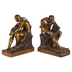 Antique Pompeian Bronze Co Bronze Clad Figurative Bookends, 1920s